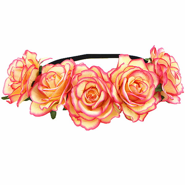Women's Hawaiian Stretch Rose Flower Headband Floral Crown for Garland Party